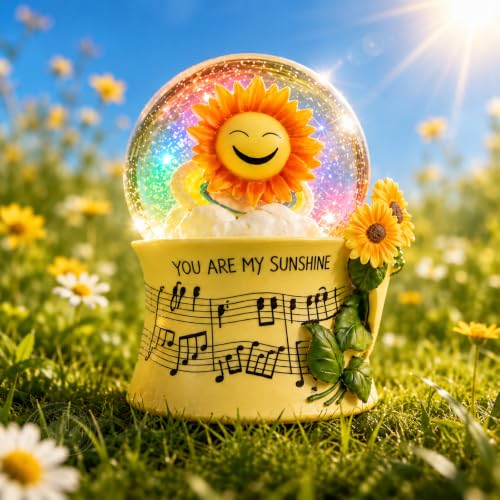 Sunflower Snow Globe Music Box with Colorful Lights, You Are My Sunshine
