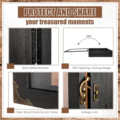 16x20 Inch Deep Shadow Box with Cork Board Backing, Rustic Wood Display Case