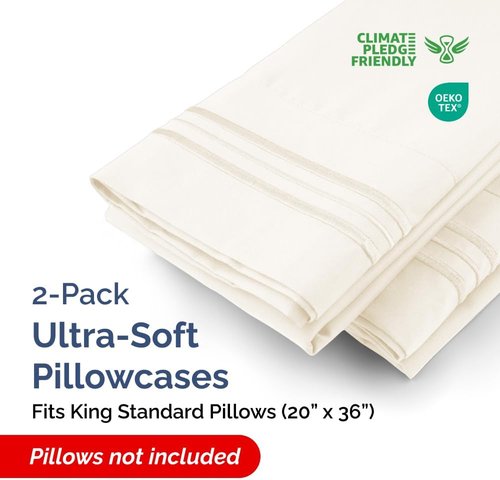 King Standard Pillow Cases - Soft Hotel Quality, Fade-Free & Wrinkle Resistant - 2 Piece Set in Off White