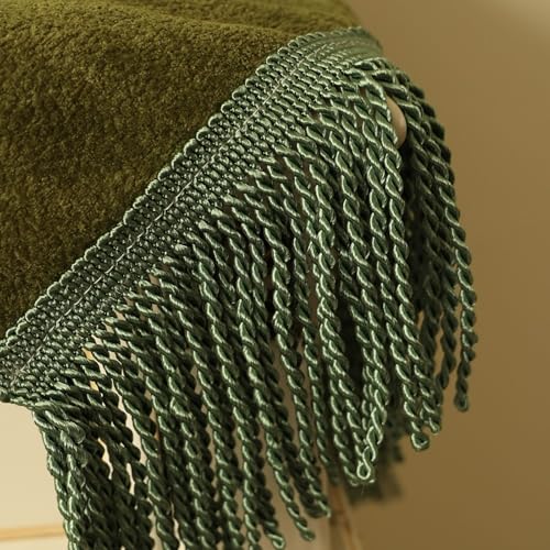 Extra-Thick Pet Scratch-Resistant Nightstand Tablecloth - Olive Green, 51.2 x 15.7 Inches with Gold Tassels