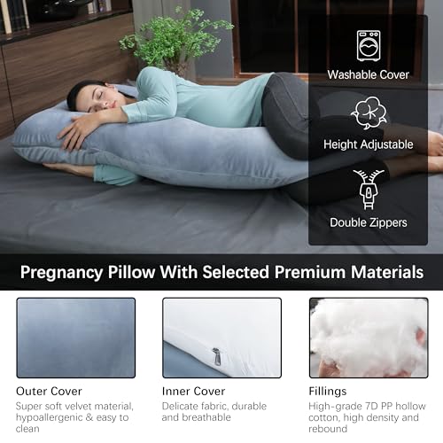 MOON PARK 57 Inch U-Shaped Pregnancy Pillow - Grey Full Body Maternity Support