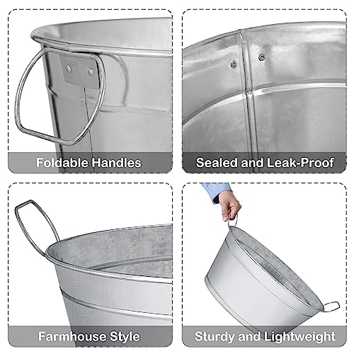 6-Gallon Galvanized Tin Beverage Tub with Handles, Rustic Ice Bucket (2 Pack)