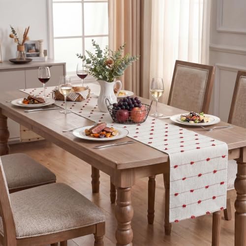 Artoid Mode Red Boho Farmhouse Cotton Table Runner, 12x72 Inch