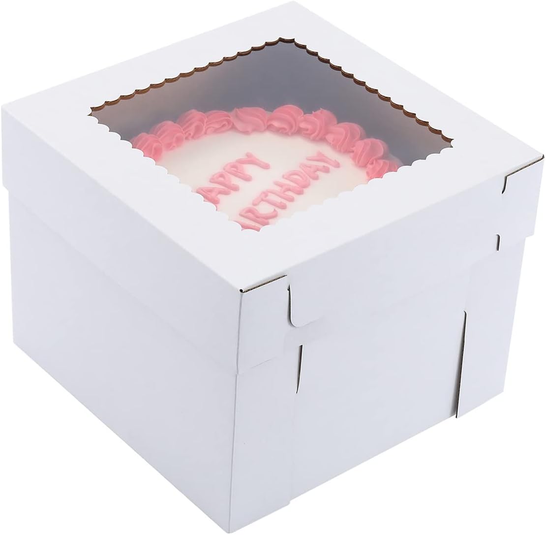Skiennix Tall Cake Boxes - Sturdy 14x14x12 Inch Wedding Cake Carrier | 2 Pack with Window