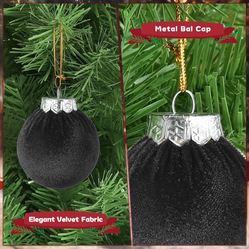 Naozinebi 30 Pack Black Velvet Christmas Ornaments - Shatterproof Holiday Tree Decorations