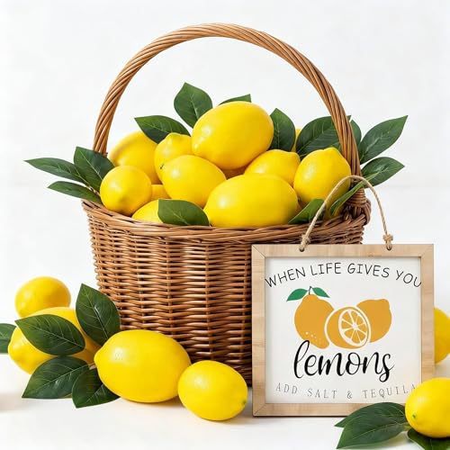 56 Pcs Artificial Lemon Decoration Set with Wooden Sign