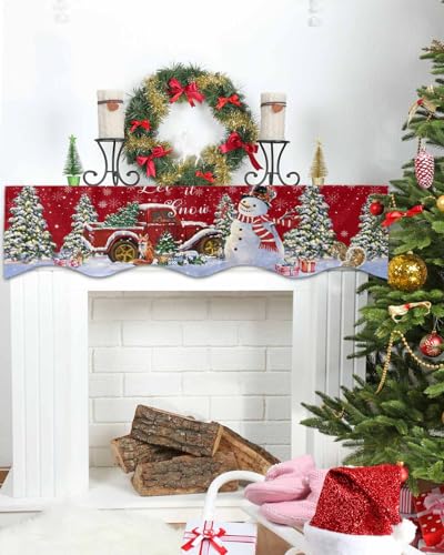 Falaniique 70" L x 17" W Christmas Fireplace Mantel Scarf Runner – Red Truck Snowman Decor