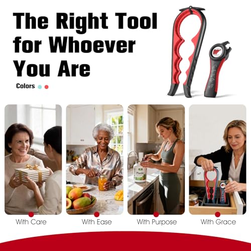 KuuCare Multi-Use Jar Opener for Seniors & Arthritis - Red