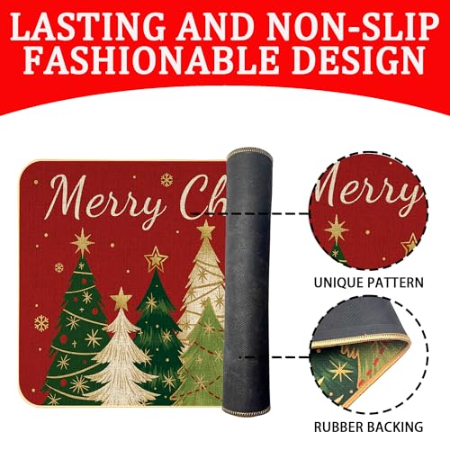 Soheioue Red Christmas Doormat - Festive Xmas Tree & Welcome Mat 17x29 Inch