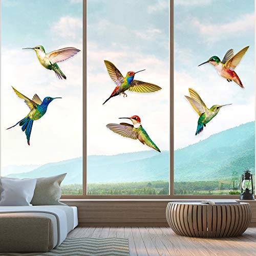 Hummingbird Window Decals - 6 Pack Colorful Anti-Collision Stickers