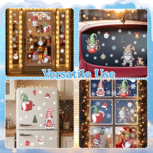 TSIMPLE 178 PCS Christmas Gnome Window Clings - Holiday Decor, Removable Xmas Stickers for Glass Windows, Gnome Snowflake Decals, Festive Home & Office Decor