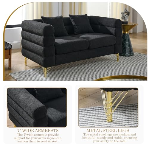 2-Piece Teddy Bouclé Cloud Sofa Set with Gold Legs - 3-Seater & Loveseat