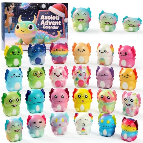 Axolotl Squishy Advent Calendar 2026 – 24 Colorful Slow-Rising Toys, Squeeze Stress Relief Gifts