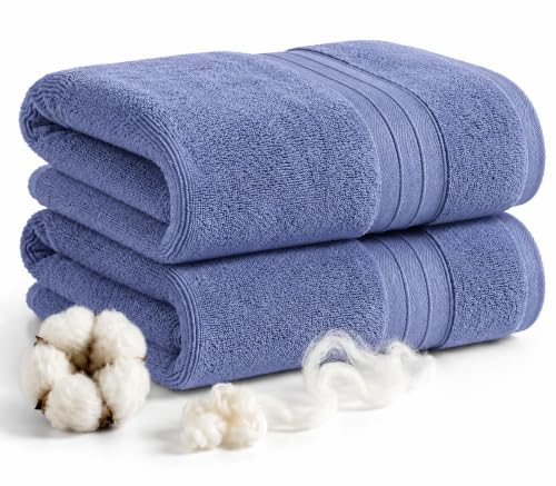 800 GSM Oversized Cotton Bath Towels, Ultra-Soft & Absorbent Set of 2, Blue