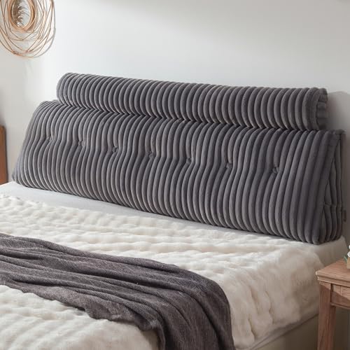 Faux Fur Headboard Wedge Pillow with Neck Roll Pillow - King Size