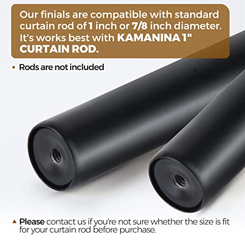 Square Curtain Rod Finials, 1-Inch and 7/8-Inch Decorative End Caps, Black