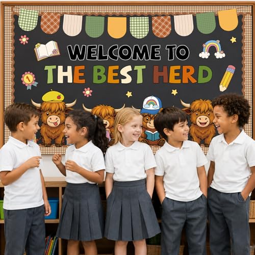 Highland Cow Bulletin Board Decor Set - Back to School Classroom Supplies