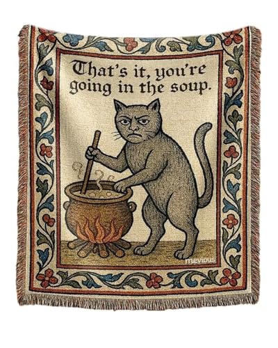 Weird Medieval Cat Woven Tapestry Throw Blanket with Fringe Tassels