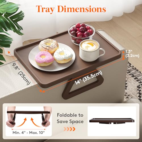 Adjustable Rotating Sofa Armrest Tray Table, Foldable Couch Snack Tray