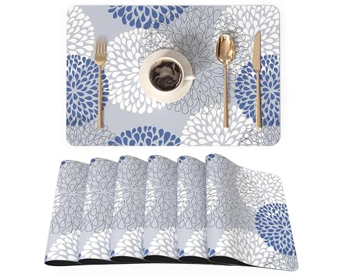 PU Leather Placemats Set of 6, 12x18 Inch Waterproof Heat Resistant Table Mats