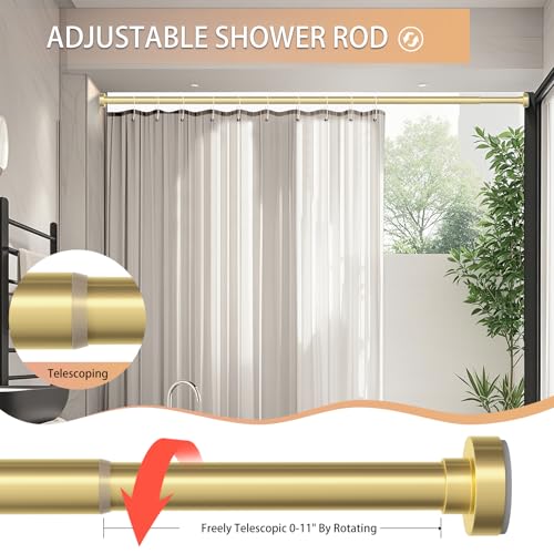 Emlaoe Gold Adjustable Shower Curtain Rod 34-66 Inch No Drill Tension