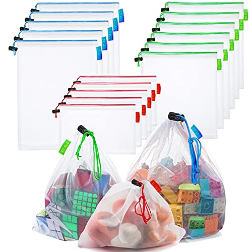 16 Pcs Mesh Toy Storage Bags, Reusable Drawstring Organizers for Kids Toys