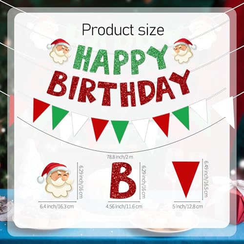 Christmas Birthday Banner, 2 Red/Green Banners with Triangle Pennant Garland