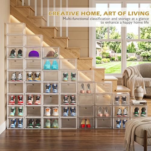 Clear Stackable Shoe Storage Boxes with Magnetic Doors - 6 Pack