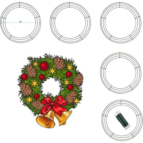 5 Pack Christmas Wire Wreath Frame 12 Inch Metal Form Front Door Wreath Ring for New Year Decors Crafts DIY