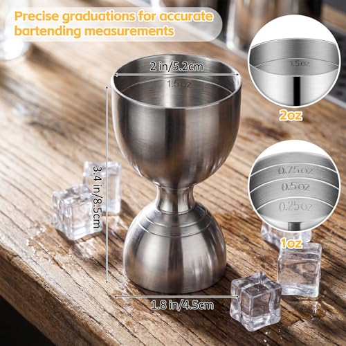 LOYIM 1 oz & 2 oz Stainless Steel Bell Jigger Set - 6-Piece Cocktail Measuring Tools