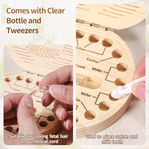 Wooden Baby Teeth Keepsake Box with Hair & Umbilical Cord Organizer