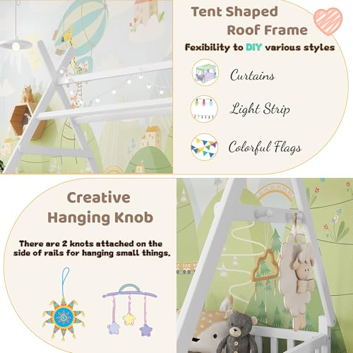 Full Size Montessori Floor Bed Frame with LED Light and Safety Rails