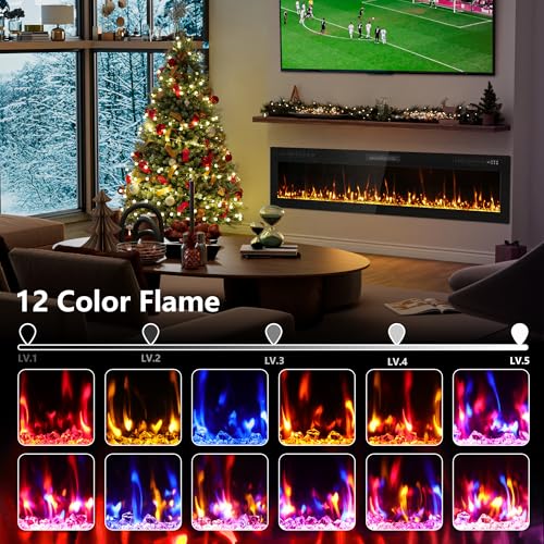 72-Inch Ultra Thin Electric Fireplace Wall Mounted Slim Insert
