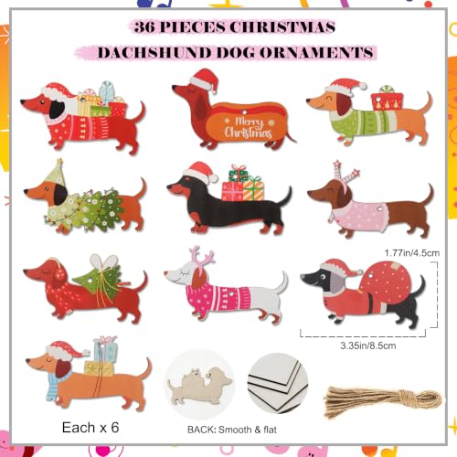 40Pcs Christmas Dachshund Dog Wooden Ornaments for Holiday Decor, Pet Lover Gift