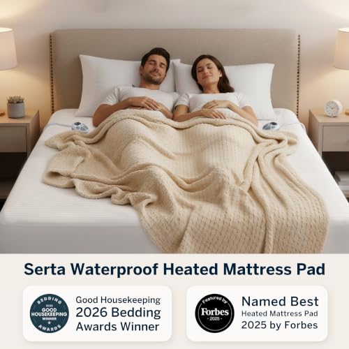Serta Waterproof Heated Mattress Pad King with Dual Controls & Deep Pocket