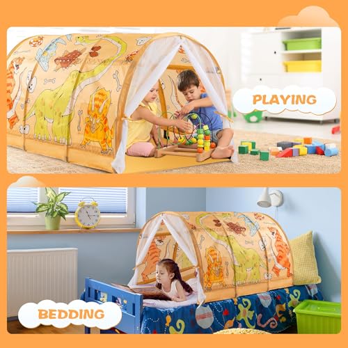 Kids Pop-Up Bed Tent with LED Lights - Foldable Toddler Play Canopy