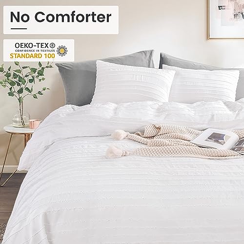 Boho Tufted Duvet Cover Set Queen Size - Soft 3-Piece Microfiber Bedding