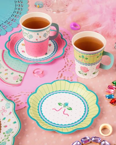 32-Piece Pastel Tea Party Cups and Saucers Set for Garden & Celebrations
