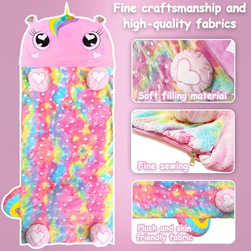 Kids Unicorn Sleeping Bag and Nap Mat - 70x30 Inch Portable Slumber Bag
