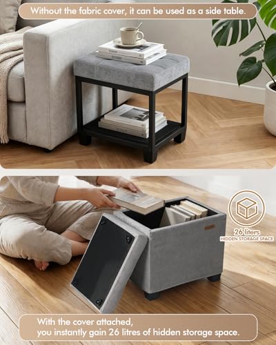 Small Steel Frame Storage Ottoman with Chenille Cushion, Gray