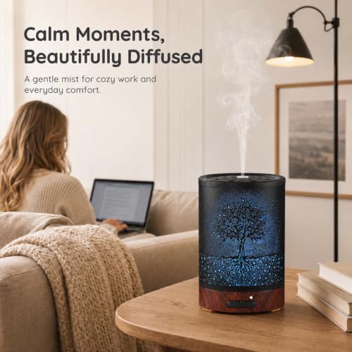 Metal Essential Oil Diffuser with LED Lights, Cool Mist Humidifier