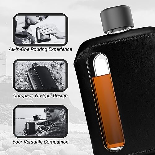 Ragproper 8oz Leather & Glass Hip Flask Set with Gift Box & Accessories