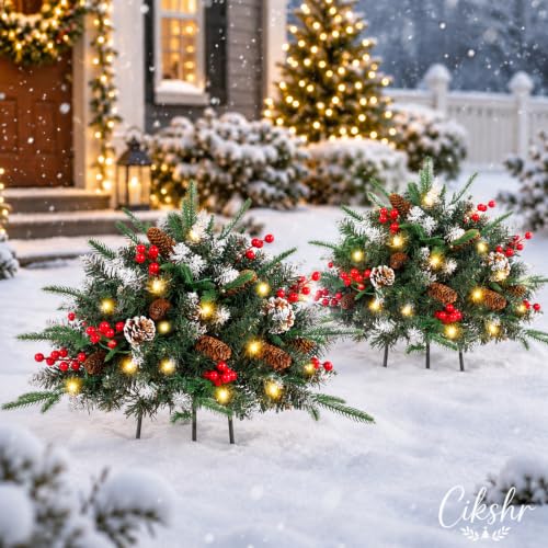 22-inch Lighted Outdoor Christmas Urn Filler with Timer - 2 Pack