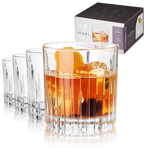 Viski Reserve Milo DOF Tumblers - 12 oz European Crystal Old Fashioned Glasses, Set of 4, Whiskey & Cocktail Barware