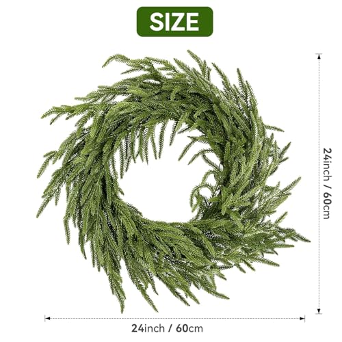 24-Inch Artificial Norfolk Pine Wreath for Front Door Holiday Decor