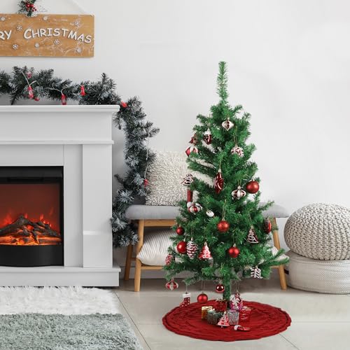 Mr. Pen Christmas Tree Skirt 36 Inch Red Knitted Holiday Decor