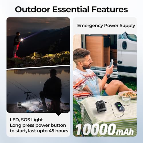 AMACOOL Portable Waist Fan 10000mAh Clip-On Wearable Shirt Fan with LED Light