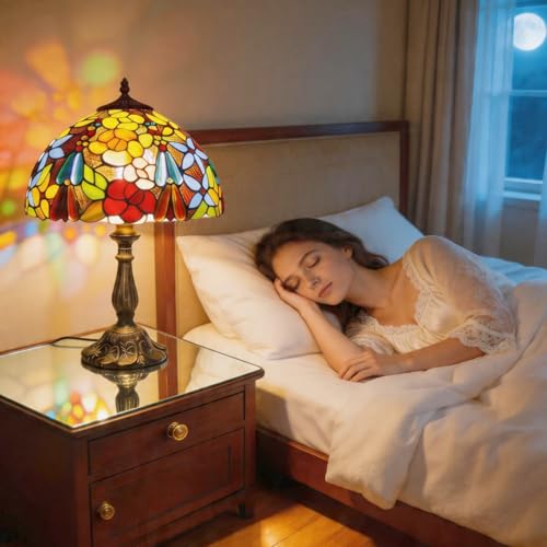 Plynvexa Tiffany Sunflower Stained Glass Table Lamp 12" Multicolor Flowers
