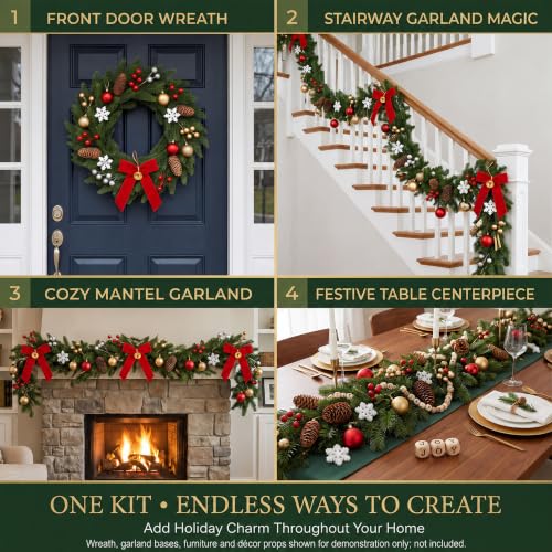 148-Piece Christmas Wreath Decorating Kit with Pine Cones Berries Snowflakes & Bows