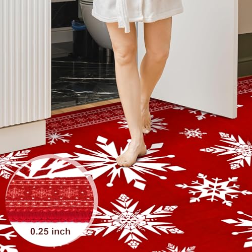 ASPMIZ Red 2x6 Christmas Snowflake Area Rug Runner Non-Slip Floor Mat